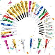 NOGIS 24 Pcs Glitter Noisemakers, Metal Tassel Music Birthday Blowers, Horn Whistles Party Favors Blow Out, Kids New Year's Eve Noisemakers (Multicolor)